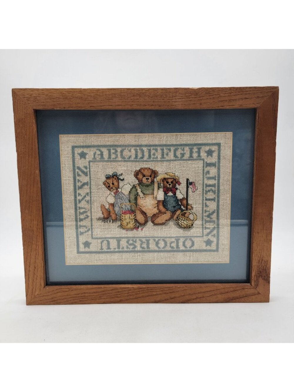Vintage 1993 Cross-Stitch Alphabet Sampler Bears Signed